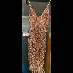 FashionNova Ashe Sequin Rose Gold Dress